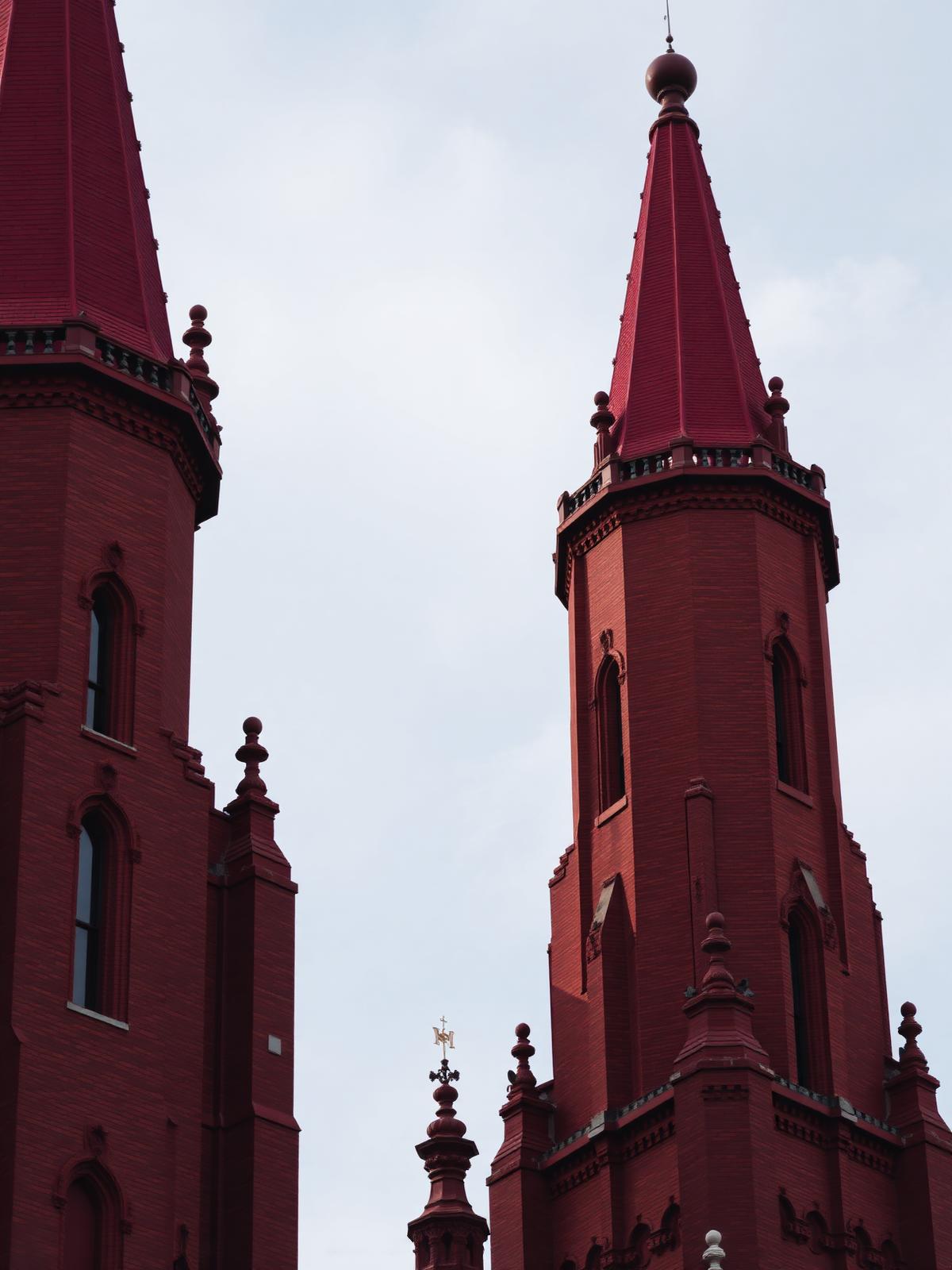 Red sandstone towers of the College